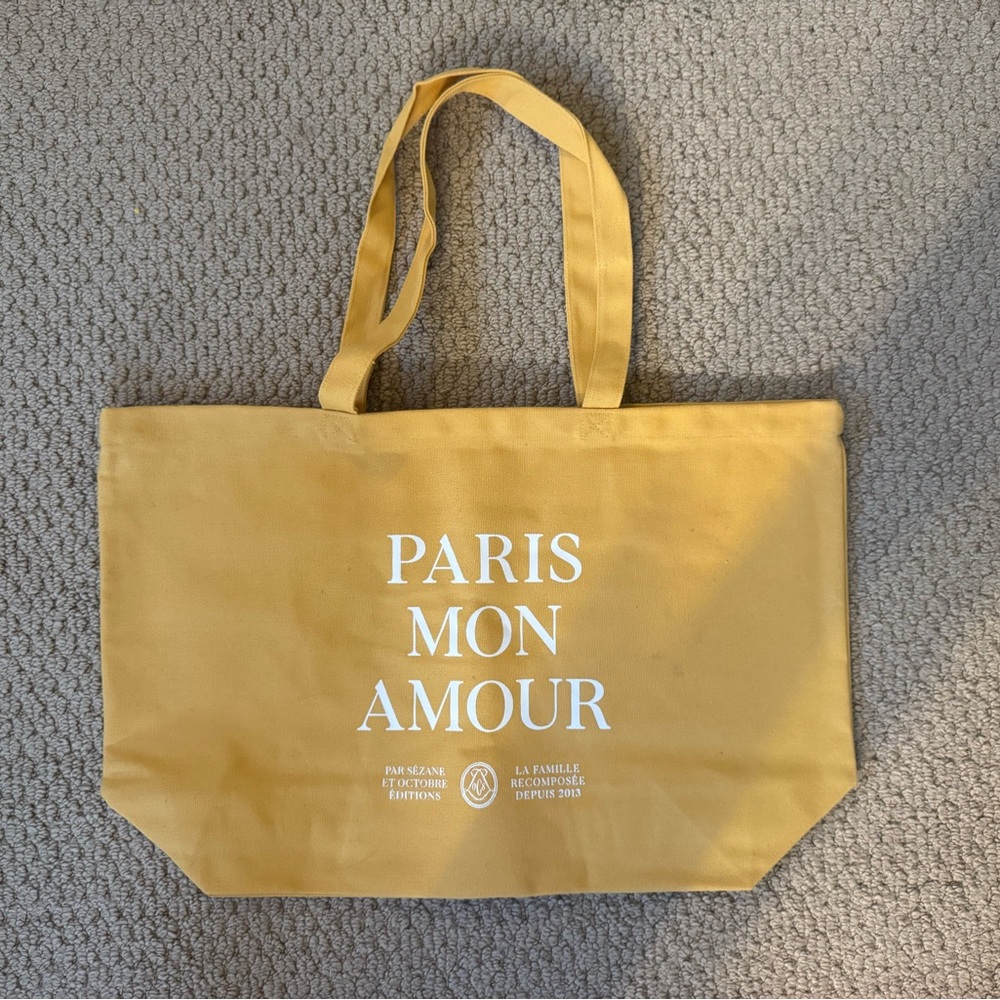 Sezane Mustard Paris Mon Amour Canvas Tote Bag